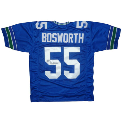 Brian Bosworth signed custom jersey in blue with white lettering