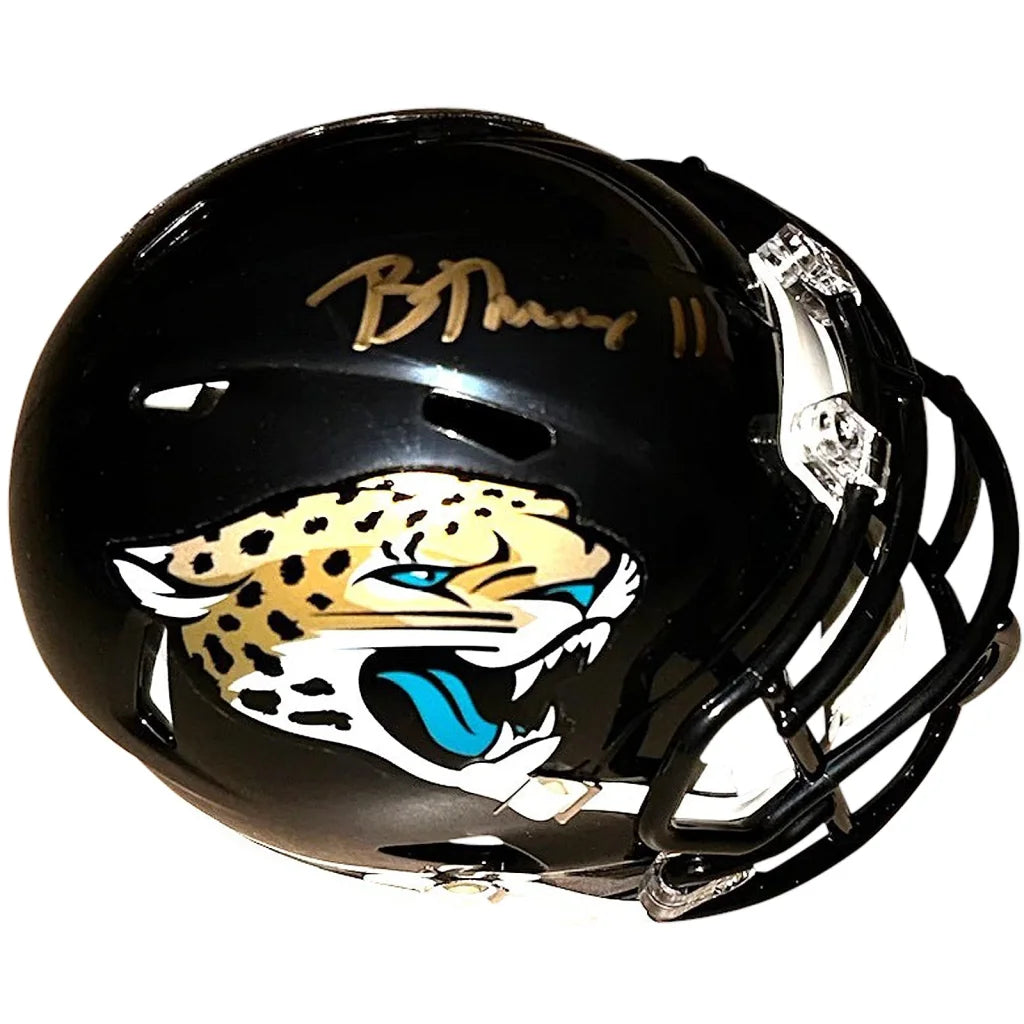 Brian Thomas mini helmet: autographed Jaguars with tan jaguar logo