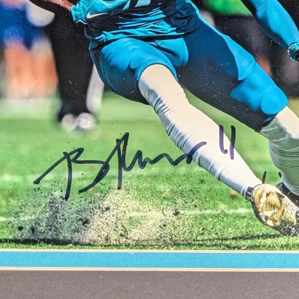 Brian Thomas Jr deluxe framed 8x10 autographed NFL photo with blue soccer cleat