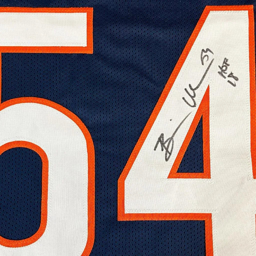 Brian Urlacher autographed Chicago Bears navy blue #54 jersey with HOF 18