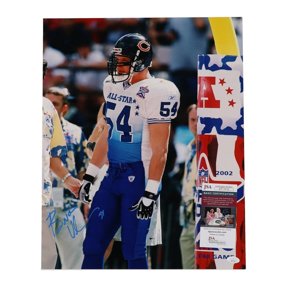 Autographed Brian Urlacher All-Star game photo showcasing Brian Urlacher signed Bears memorabilia