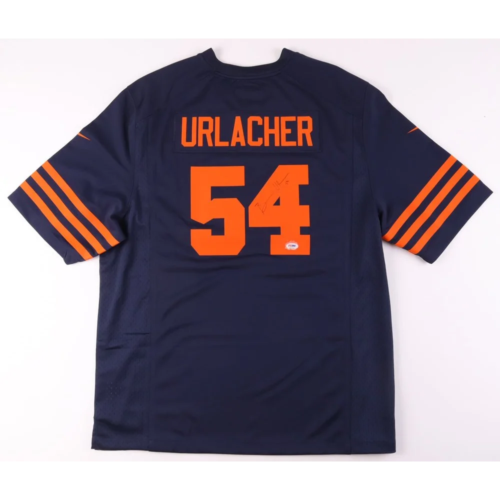 Dark blue Brian Urlacher Nike NFL jersey with orange stripes and lettering