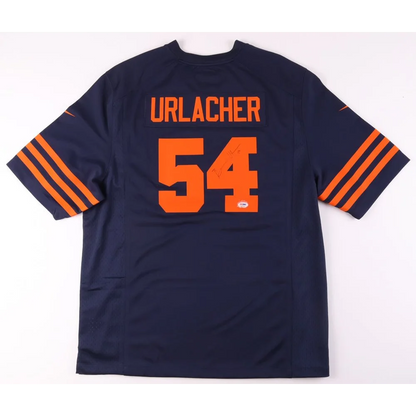 Dark blue Brian Urlacher Nike NFL jersey with orange stripes and lettering
