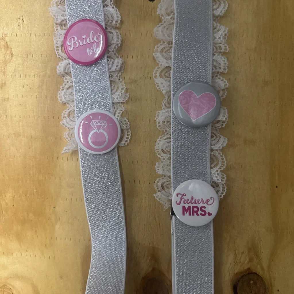Silver glittery bridal garter suspender with lace trim for bachelorette party