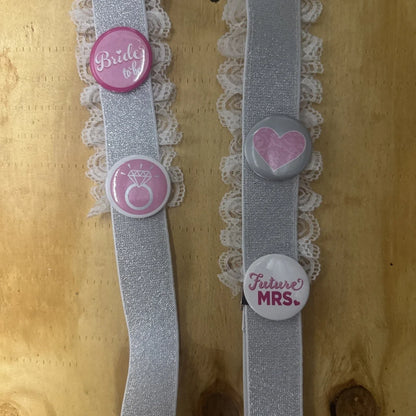 Silver glittery bridal garter suspender with lace trim for bachelorette party