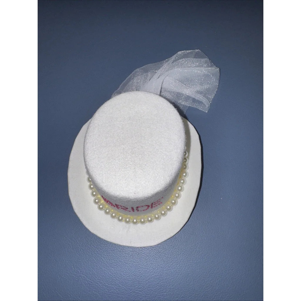 Bride mini hat fascinator with pearl trim and sheer tulle bow