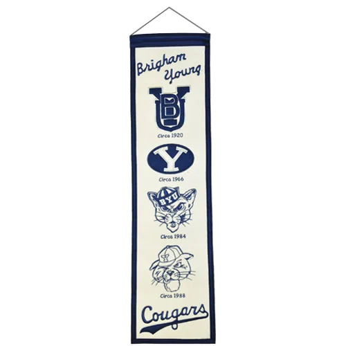 Brigham Young heritage banner with Cougars flag