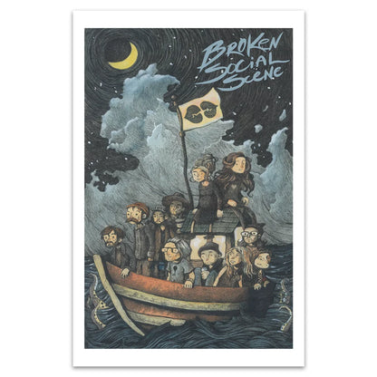 Art print of a boat under a crescent moon for Broken Social Scene deluxe hardcover