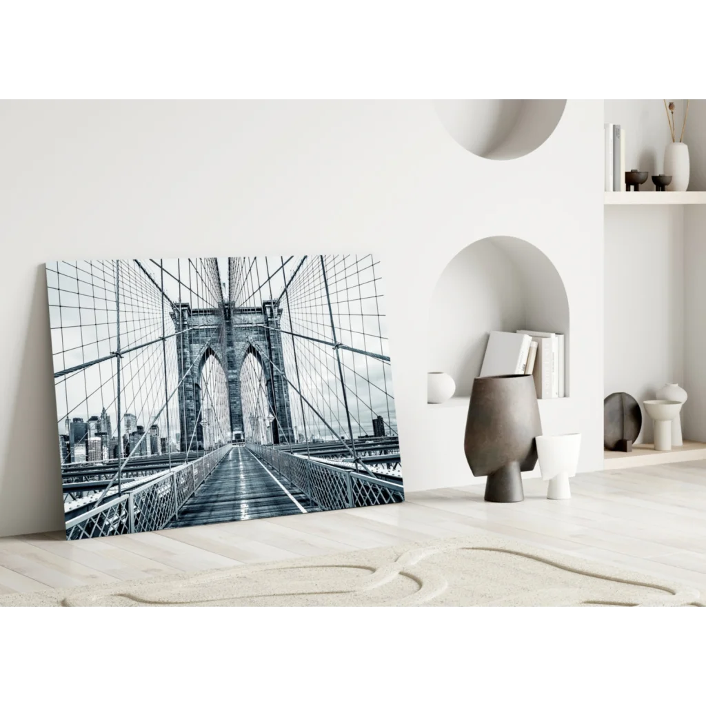 Black-and-white Brooklyn Bridge canvas wall art print