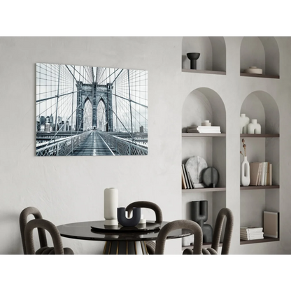 Black-and-white Brooklyn Bridge canvas wall art on wall