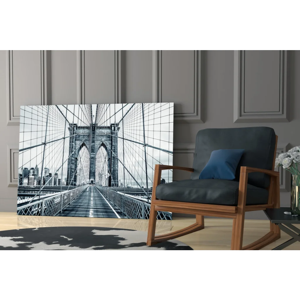 Black-and-white Brooklyn Bridge canvas wall art print
