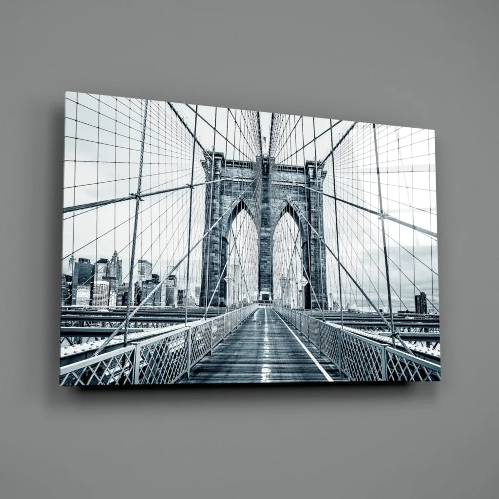 Black-and-white Brooklyn Bridge canvas wall art print