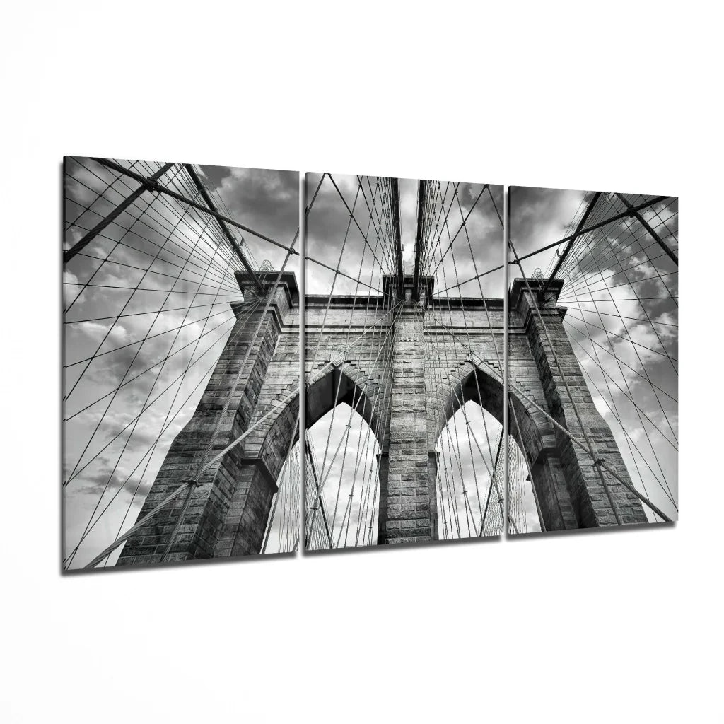 Brooklyn Bridge black-and-white triptych wall art canvas print