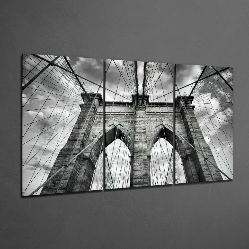 Black and white Brooklyn Bridge triptych wall art canvas print