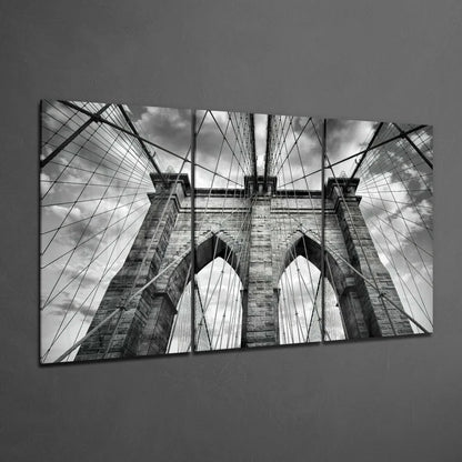 Black and white Brooklyn Bridge triptych wall art canvas print