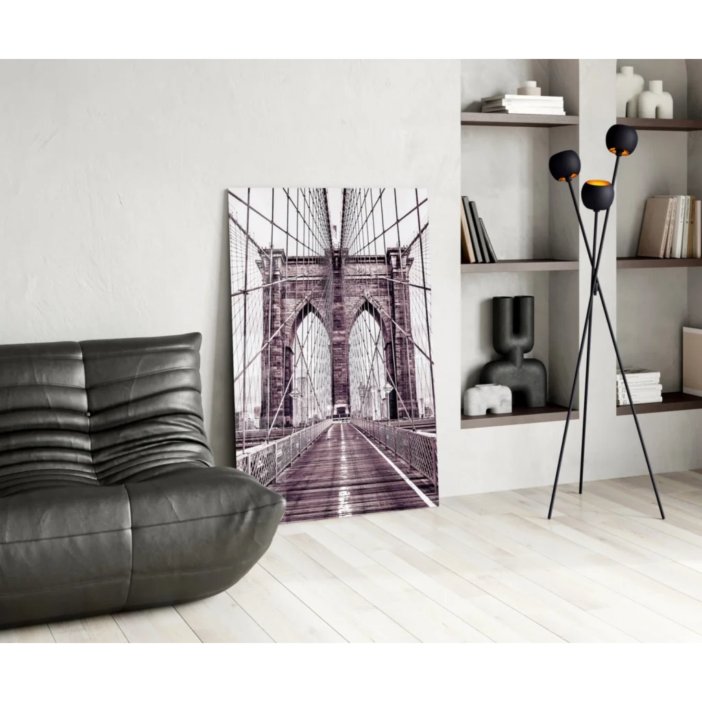 Black and white Brooklyn Bridge canvas wall art on wall