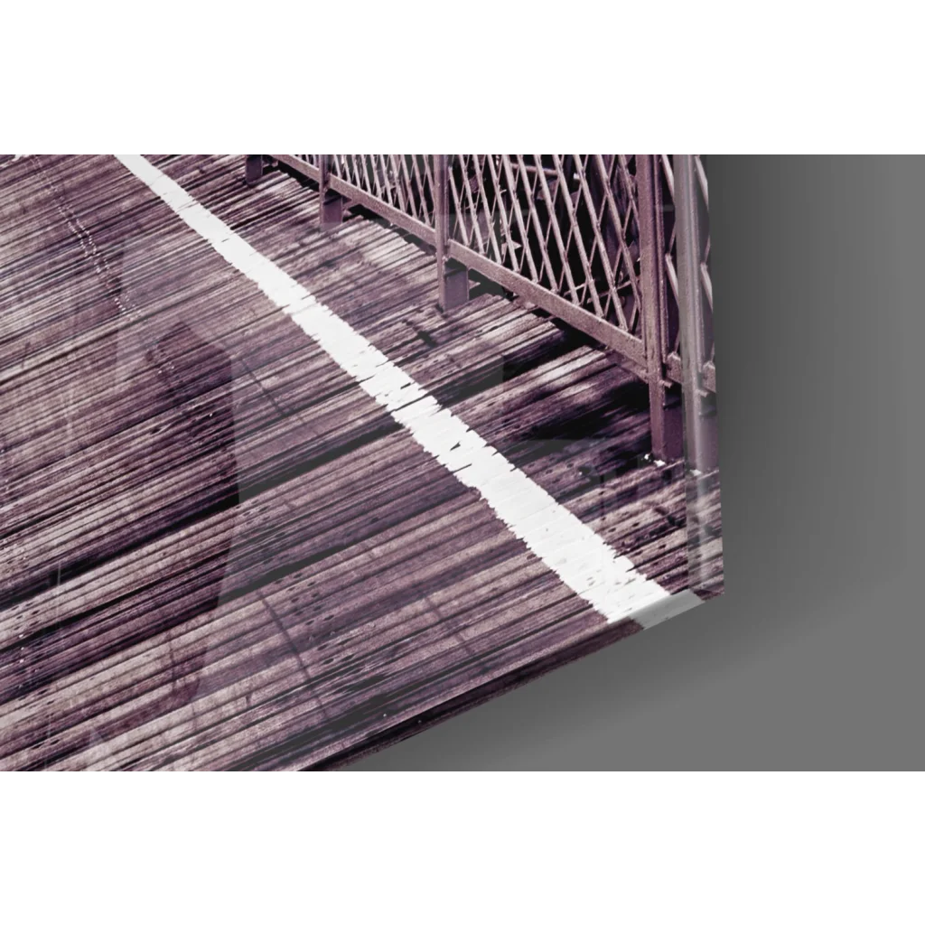 Brooklyn Bridge weathered wooden deck with iron railing black and white wall art