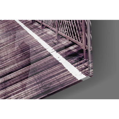 Brooklyn Bridge weathered wooden deck with iron railing black and white wall art