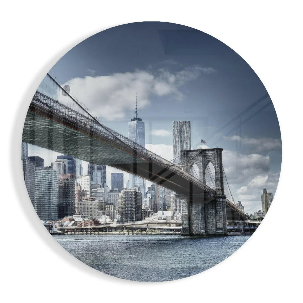 Brooklyn Bridge Tempered Glass Art in Stunning Monochrome | Insigneart USA | vintageantiquesgifts.com