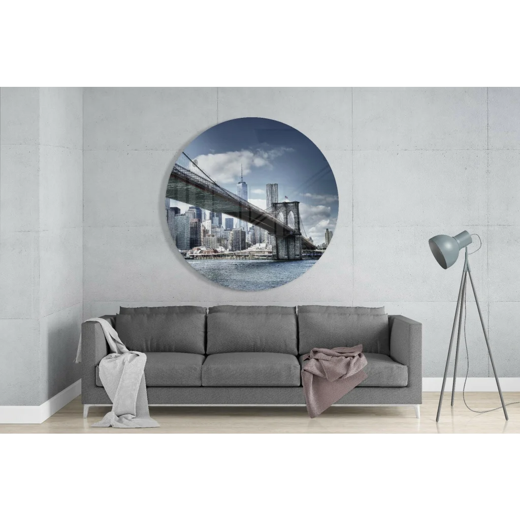 Brooklyn Bridge Tempered Glass Art in Stunning Monochrome | Glass Wall Art Print | vintageantiquesgifts.com