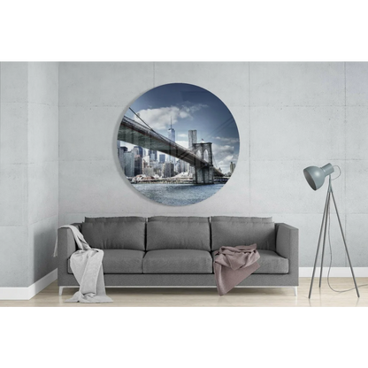 Brooklyn Bridge Tempered Glass Art in Stunning Monochrome | Glass Wall Art Print | vintageantiquesgifts.com