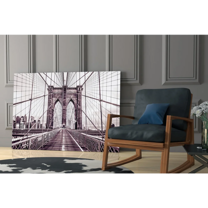 Brooklyn Bridge purple tint canvas wall art print on wall