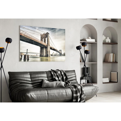 Sepia Brooklyn Bridge glass wall art print on canvas, wall decor