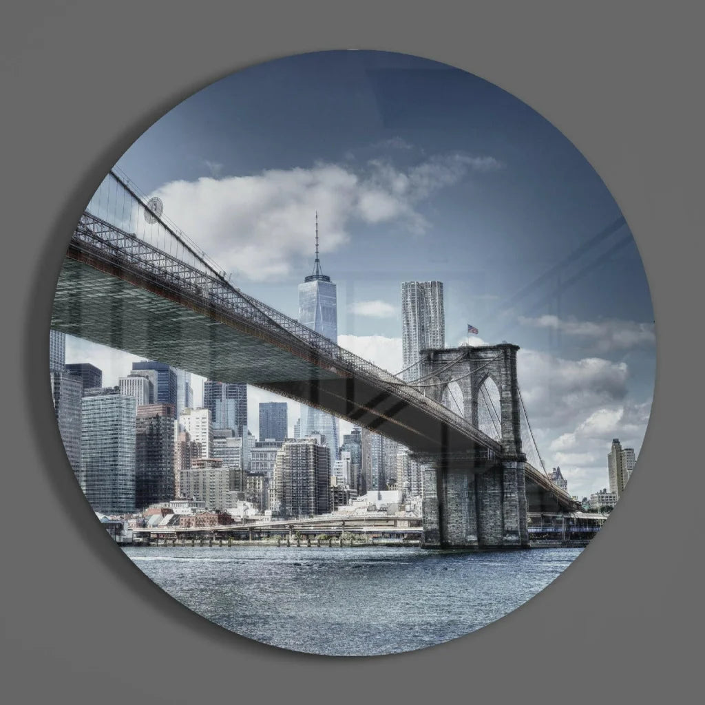 Brooklyn Bridge Tempered Glass Art in Stunning Monochrome | Modern Wall Art Decor | vintageantiquesgifts.com
