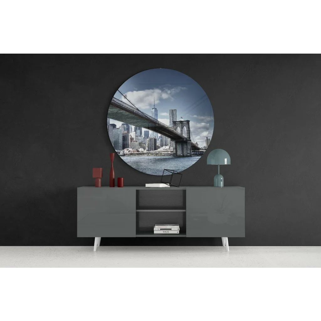 Brooklyn Bridge Tempered Glass Art in Stunning Monochrome | Contemporary Home Wall Art | vintageantiquesgifts.com