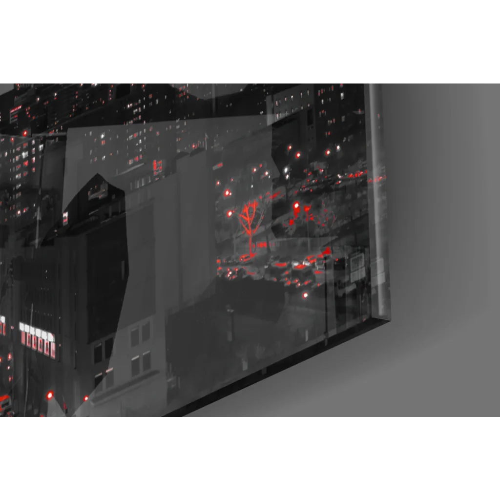 Brooklyn Bridge reflective glass wall art with red white lights