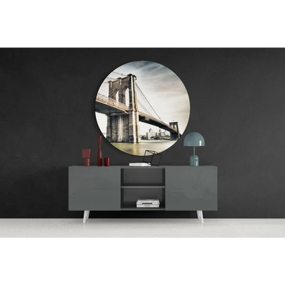 Brooklyn Bridge black-and-white photo on tempered glass art circle