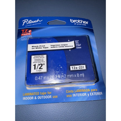 Brother TZe231 black print on white laminated tape for P-touch