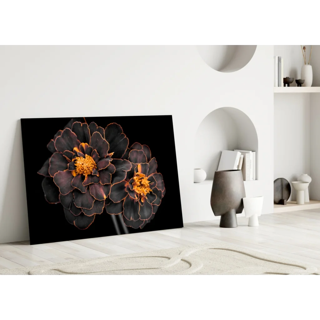 Stunning Black Marigold Wall Art with Golden Blooms | Modern Wall Art Decor | vintageantiquesgifts.com