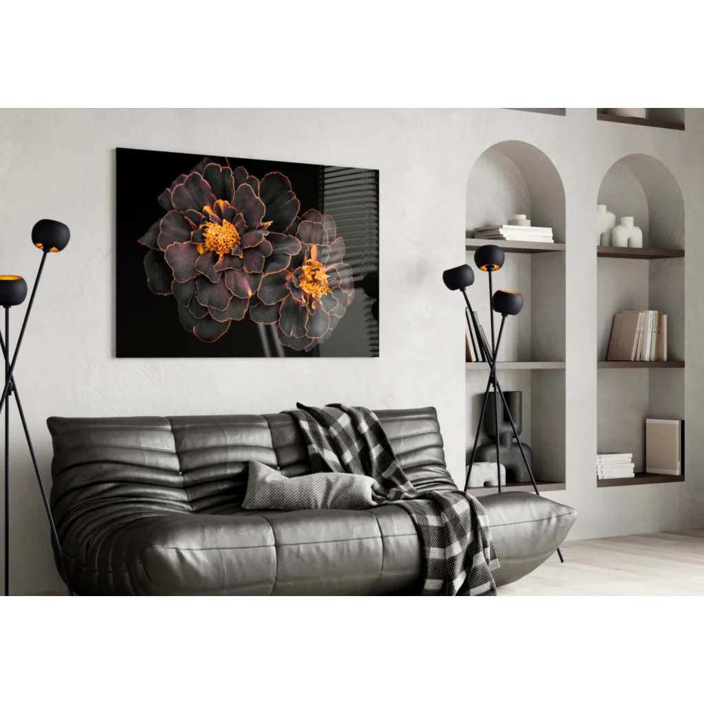 Stunning Black Marigold Wall Art with Golden Blooms | Contemporary Home Wall Art | vintageantiquesgifts.com