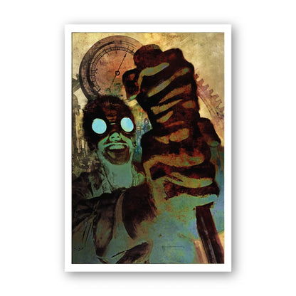 Steampunk Bruce Dickinson Mandrake Project poster with goggles and clockwork background