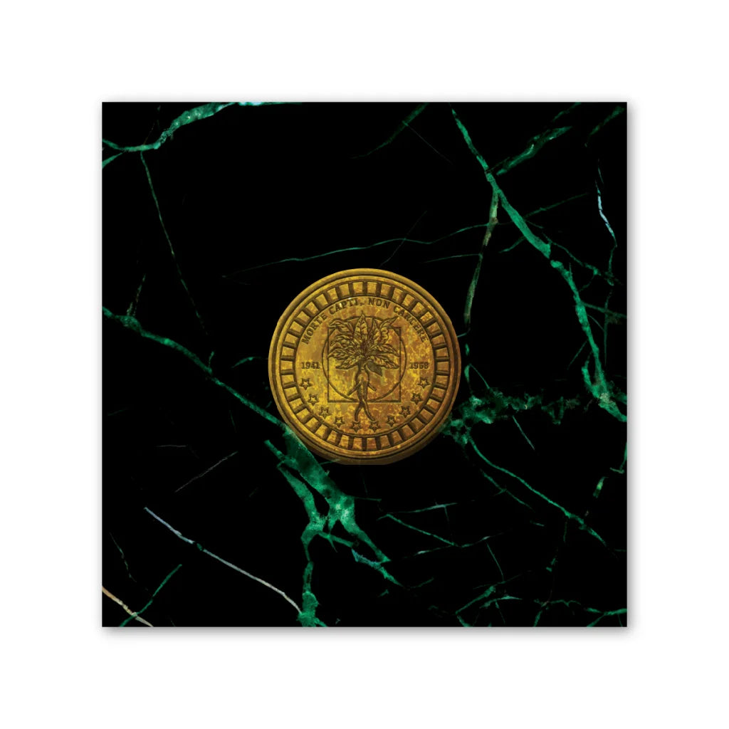 Golden commemorative coin from Bruce Dickinson Mandrake Project Limited Edition Comic Set