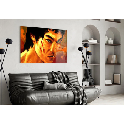 Bruce Lee Abstract Canvas Wall Art in Vibrant Orange and Red | Contemporary Home Wall Art | vintageantiquesgifts.com