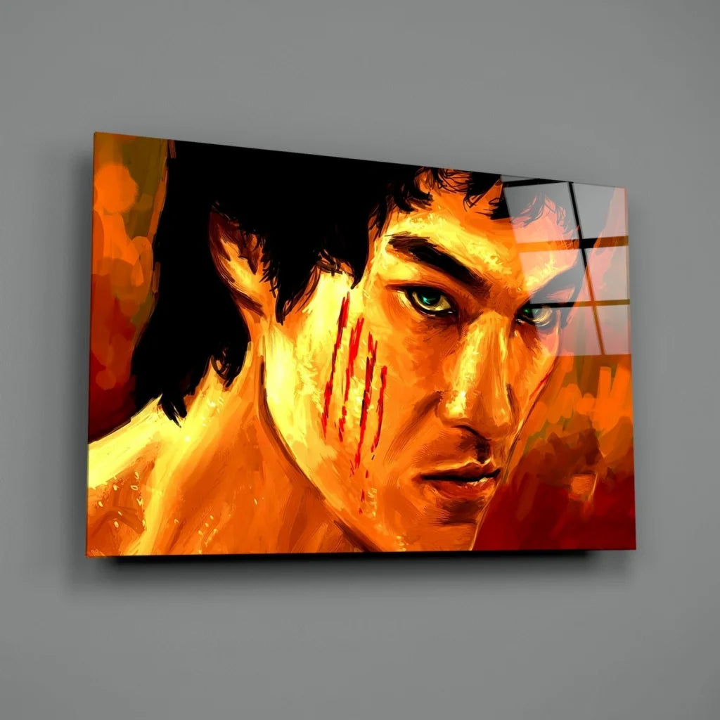 Bruce Lee Abstract Canvas Wall Art in Vibrant Orange and Red | Glass Wall Art Print | vintageantiquesgifts.com