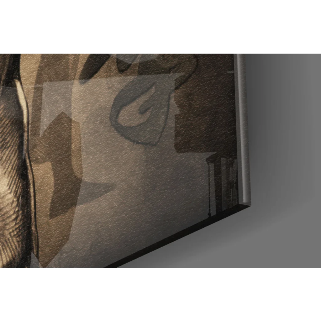 Bruce Lee sepia wall art canvas with Chinese calligraphy and geometric textures