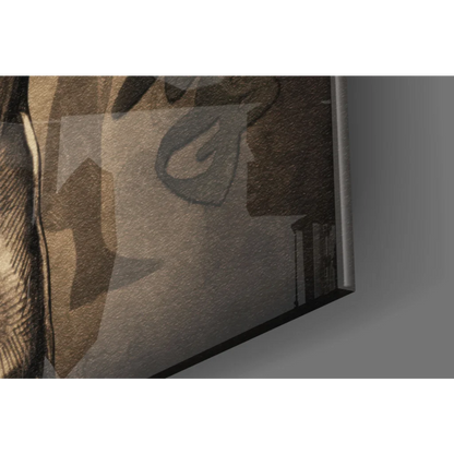 Bruce Lee sepia wall art canvas with Chinese calligraphy and geometric textures