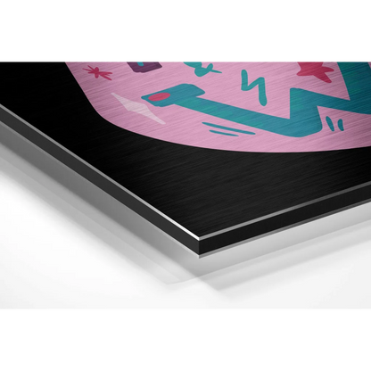Vibrant pink teal abstract on brushed aluminium dibond metal wall art