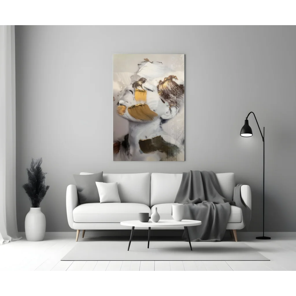 Stunning Gold Abstract Face Glass Wall Art Canvas | Modern Wall Art Decor | vintageantiquesgifts.com