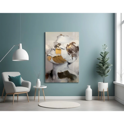 Stunning Gold Abstract Face Glass Wall Art Canvas | Contemporary Home Wall Art | vintageantiquesgifts.com