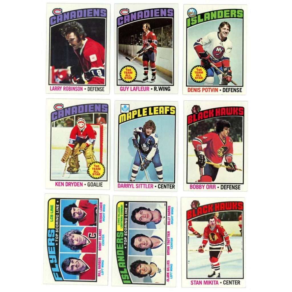 Vintage NHL hockey trading cards featuring Bryan Trottier in a Topps Hockey Complete set