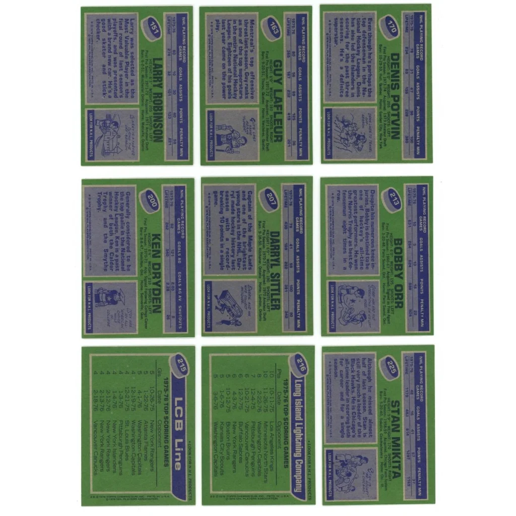 Vintage hockey trading cards featuring Bryan Trottier from Topps Hockey Complete Set