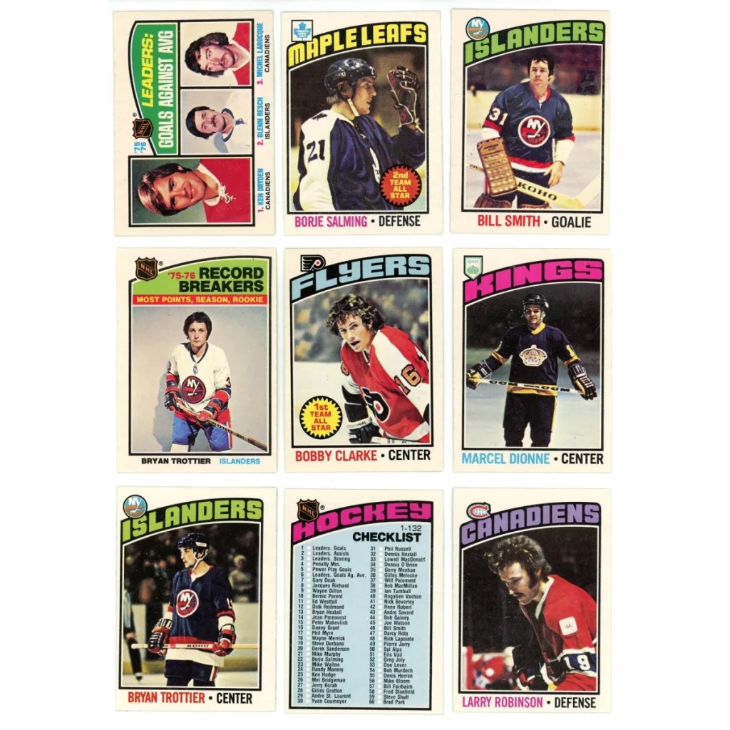 Vintage hockey trading cards from Bryan Trottier hockey complete set break box
