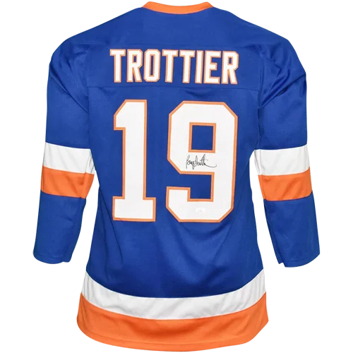 Bryan Trottier signed custom jersey blue orange number 19 Trottier