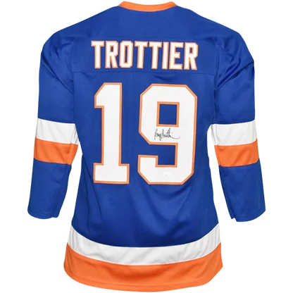 Bryan Trottier signed custom jersey blue orange number 19 Trottier
