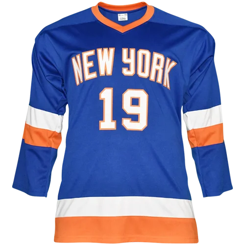 Bryan Trottier signed custom jersey number 19 New York blue