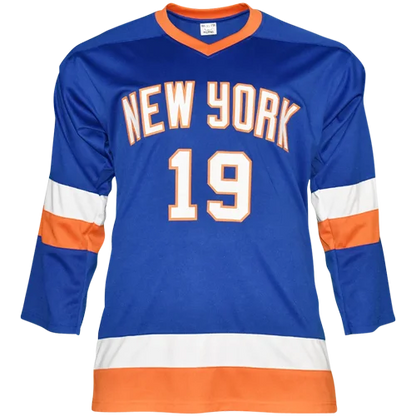 Bryan Trottier signed custom jersey number 19 New York blue